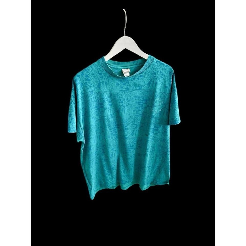 Vintage 90's Ocean Pacific AOP Surf Shirt Single Stitch XL Teal Blue Green *Flaw